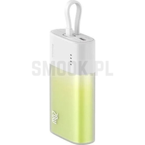 BASEUS powerbank 5200 mAh z wbudowanym kablem Lightning + kabel Typ C do Typ C PD QC 2,4A 20W PPKDC05I biało zielony BASEUS powerbank 5200 mAh z wbudowanym kablem Lightning + kabel Typ C do Typ C PD QC 2,4A 20W PPKDC05I biało zielony