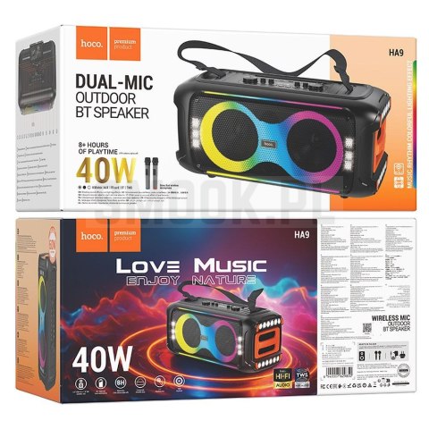 HOCO zestaw karaoke bezprzewodowy głośnik + 2 x bezprzewodowy mikrofon LED 60W HA9 czarny HOCO zestaw karaoke bezprzewodowy głośnik + 2 x bezprzewodowy mikrofon LED 60W HA9 czarny