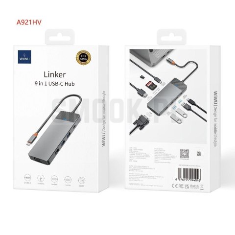 WiWU - HUB A921HV 9w1 USB3.0x2+USB2.0x1+SD/TF(3.0)+PD (100W)+USB-C(3.0)+HDMI(4K30HZ)+VGA1080P) WiWU - HUB A921HV 9w1 USB3.0x2+USB2.0x1+SD/TF(3.0)+PD (100W)+USB-C(3.0)+HDMI(4K30HZ)+VGA1080P)