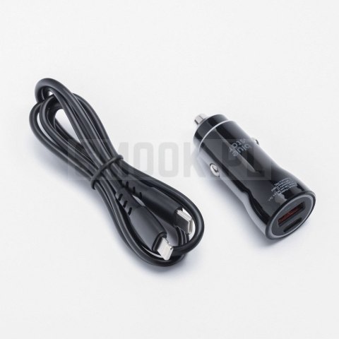 BLUE STAR ładowarka samochodowa 3A 25W Typ C + USB A + kabel Typ C do Lightning PD QC3.0 AFC PPS czarna BLUE STAR ładowarka samochodowa 3A 25W Typ C + USB A + kabel Typ C do Lightning PD QC3.0 AFC PPS czarna