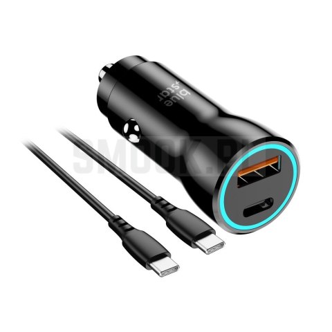 BLUE STAR ładowarka samochodowa 3A 25W Typ C + USB A + kabel Typ C do Typ C PD QC3.0 AFC PPS czarna BLUE STAR ładowarka samochodowa 3A 25W Typ C + USB A + kabel Typ C do Typ C PD QC3.0 AFC PPS czarna