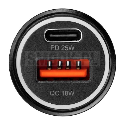 BLUE STAR ładowarka samochodowa 3A 25W Typ C + USB A + kabel Typ C do Typ C PD QC3.0 AFC PPS czarna BLUE STAR ładowarka samochodowa 3A 25W Typ C + USB A + kabel Typ C do Typ C PD QC3.0 AFC PPS czarna