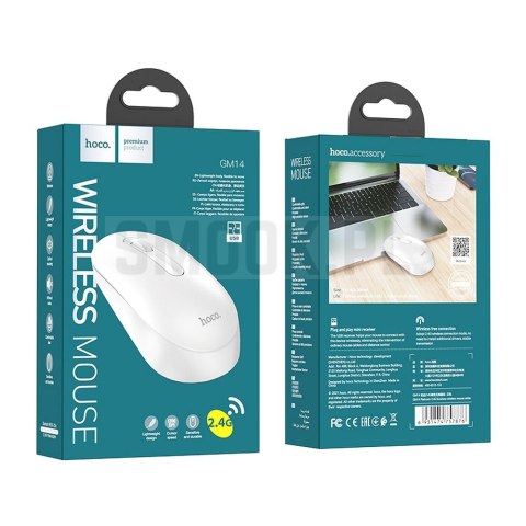 HOCO mysz komputerowa bezprzewodowa 2,4G 1200 dpi GM14 biała HOCO mysz komputerowa bezprzewodowa 2,4G 1200 dpi GM14 biała