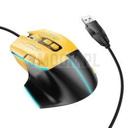 HOCO mysz komputerowa gamingowa przewodowa USB A czarno żółta
