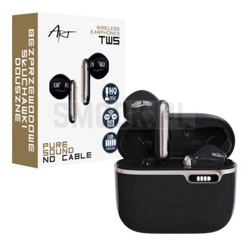 ART słuchawki bezprzewodowe bluetooth TWS + stacja dokująca ze złączem Typ C AP-TW-B4B czarne ART słuchawki bezprzewodowe bluetooth TWS + stacja dokująca ze złączem Typ C AP-TW-B4B czarne