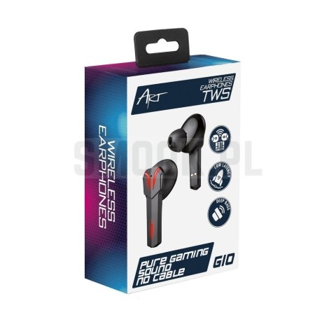 ART słuchawki bezprzewodowe bluetooth gamingowe TWS + stacja dokująca ze złączem Typ C AP-TW-G10 czarne ART słuchawki bezprzewodowe bluetooth gamingowe TWS + stacja dokująca ze złączem Typ C AP-TW-G10 czarne