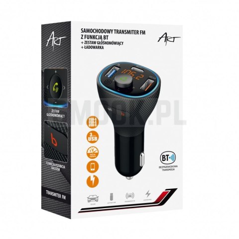 ART transmiter FM bluetooth 5.0 + USB A QC3.0 + Typ C (total 30W) FM-73 czarny ART transmiter FM bluetooth 5.0 + USB A QC3.0 + Typ C (total 30W) FM-73 czarny