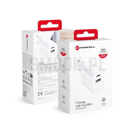 FORCELL F-ENERGY TFK-TC-35WPD ładowarka sieciowa Typ C + USB A PD QC4.0 3A 35W biała FORCELL F-ENERGY TFK-TC-35WPD ładowarka sieciowa Typ C + USB A PD QC4.0 3A 35W biała