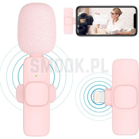 Mikrofon krawatowy bezprzewodowy Typ C podwójny z długim włosiem (2 w zestawie) K1 różowy Mikrofon krawatowy bezprzewodowy Typ C podwójny z długim włosiem (2 w zestawie) K1 różowy