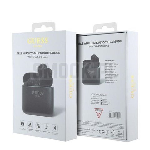 GUESS słuchawki bluetooth TWS GUTWSSU20ALEGK (Printed Logo) czarne GUESS słuchawki bluetooth TWS GUTWSSU20ALEGK (Printed Logo) czarne