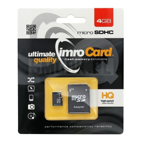 IMRO karta pamięci microSD 4GB 100MB/s class 10 UHS I z adapterem SD IMRO karta pamięci microSD 4GB 100MB/s class 10 UHS I z adapterem SD