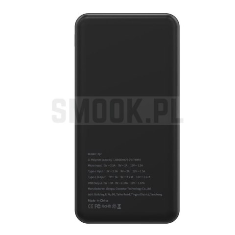 PURIDEA powerbank 20000 mAh PD QC3.0 3A 20W Q7 czarny PURIDEA powerbank 20000 mAh PD QC3.0 3A 20W Q7 czarny