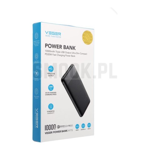 VEGER powerbank 10000 mAh PD QC3.0 2A 20W A11S (W1133S) czarny. VEGER powerbank 10000 mAh PD QC3.0 2A 20W A11S (W1133S) czarny.