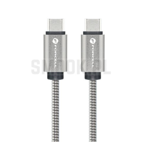 FORCELL F-ENERGY Metal C239 kabel Typ C do Typ C PD QC4.0 5A 100W E-Mark 1 m srebrny