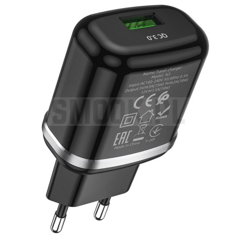 HOCO ładowarka sieciowa USB A QC3.0 3A 18W N3 czarna HOCO ładowarka sieciowa USB A QC3.0 3A 18W N3 czarna