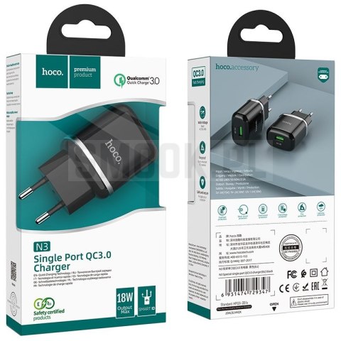 HOCO ładowarka sieciowa USB A QC3.0 3A 18W N3 czarna HOCO ładowarka sieciowa USB A QC3.0 3A 18W N3 czarna