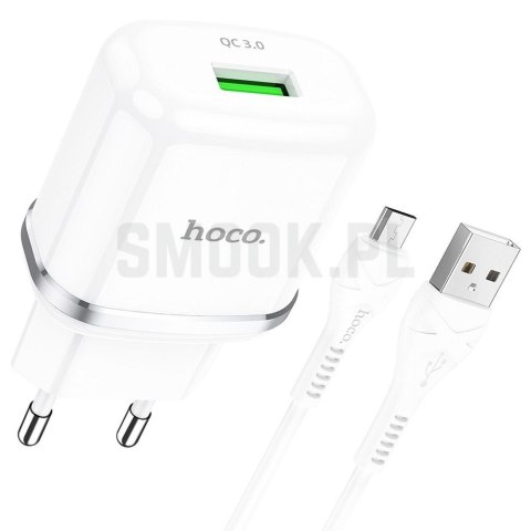 HOCO ładowarka sieciowa USB A + kabel USB A do Micro USB QC3.0 3A 18W N3 biała HOCO ładowarka sieciowa USB A + kabel USB A do Micro USB QC3.0 3A 18W N3 biała