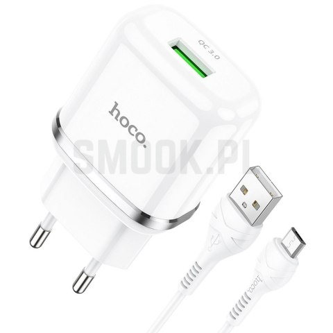 HOCO ładowarka sieciowa USB A + kabel USB A do Micro USB QC3.0 3A 18W N3 biała HOCO ładowarka sieciowa USB A + kabel USB A do Micro USB QC3.0 3A 18W N3 biała