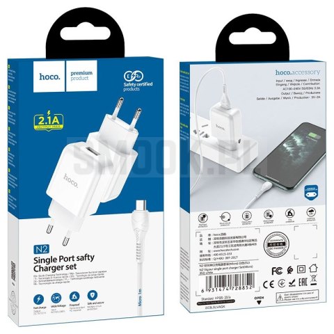 HOCO ładowarka sieciowa USB A + kabel USB A do Micro USB QC3.0 3A 18W N3 biała HOCO ładowarka sieciowa USB A + kabel USB A do Micro USB QC3.0 3A 18W N3 biała