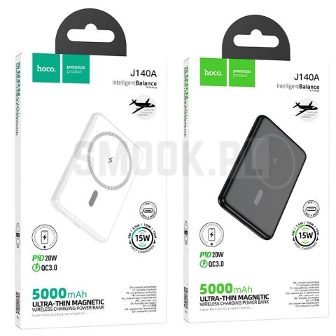HOCO powerbank 5000 mAh ultra-cienki kompatybilny z MagSafe PD QC 2A 20W J140A biały HOCO powerbank 5000 mAh ultra-cienki kompatybilny z MagSafe PD QC 2A 20W J140A biały