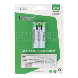TCBEST bateria akumulatorowa R3 (AAA) 180 mAh z gniazdem Typ C + kabel USB A do 2 x Typ C 2 szt