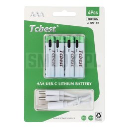 TCBEST bateria akumulatorowa R3 (AAA) 180 mAh z gniazdem Typ C + kabel USB A do 4 x Typ C 4 szt