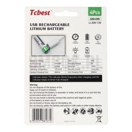 TCBEST bateria akumulatorowa R3 (AAA) 180 mAh z gniazdem Typ C + kabel USB A do 4 x Typ C 4 szt