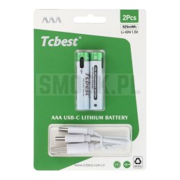 TCBEST bateria akumulatorowa R3 (AAA) 220 mAh z gniazdem Typ C + kabel USB A do 2 x Typ C 2 szt