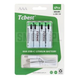 TCBEST bateria akumulatorowa R3 (AAA) 220 mAh z gniazdem Typ C + kabel USB A do 4 x Typ C 4 szt