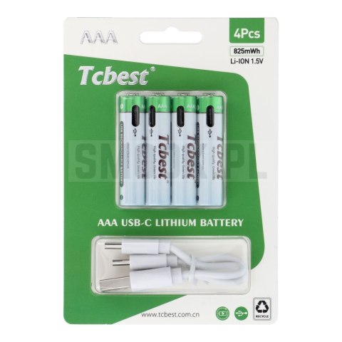 TCBEST bateria akumulatorowa R3 (AAA) 220 mAh z gniazdem Typ C + kabel USB A do 4 x Typ C 4 szt TCBEST bateria akumulatorowa R3 (AAA) 220 mAh z gniazdem Typ C + kabel USB A do 4 x Typ C 4 szt