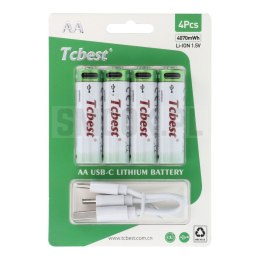 TCBEST bateria akumulatorowa R6 (AA) 1100 mAh z gniazdem Typ C + kabel USB A do 4 x Typ C 4 szt