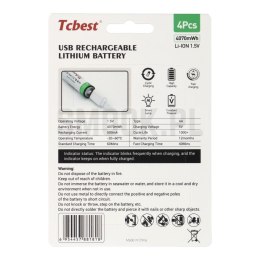 TCBEST bateria akumulatorowa R6 (AA) 1100 mAh z gniazdem Typ C + kabel USB A do 4 x Typ C 4 szt