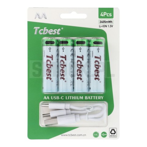 TCBEST bateria akumulatorowa R6 (AA) 650 mAh z gniazdem Typ C + kabel USB A do 4 x Typ C 4 szt