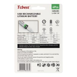 TCBEST bateria akumulatorowa R6 (AA) 650 mAh z gniazdem Typ C + kabel USB A do 4 x Typ C 4 szt