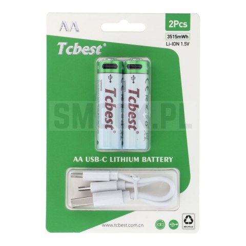TCBEST bateria akumulatorowa R6 (AA) 950 mAh z gniazdem Typ C + kabel USB A do 2 x Typ C 2 szt