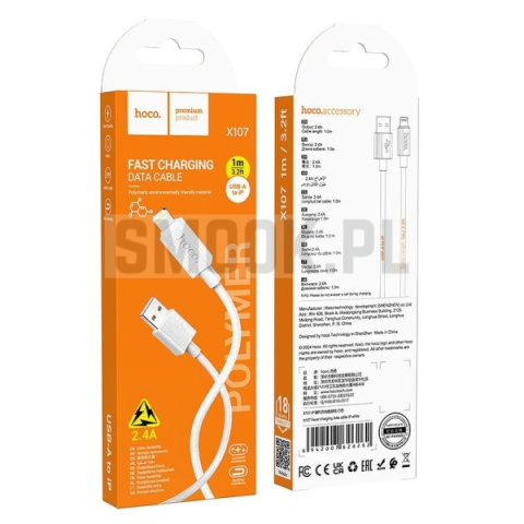 HOCO kabel USB A do Lightning 2,4A X107 1 m szary HOCO kabel USB A do Lightning 2,4A X107 1 m szary