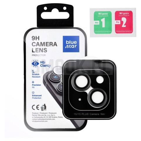 Szkło na aparat BLUE STAR Easy Install do IPHONE 15 / 15 PLUS czarne