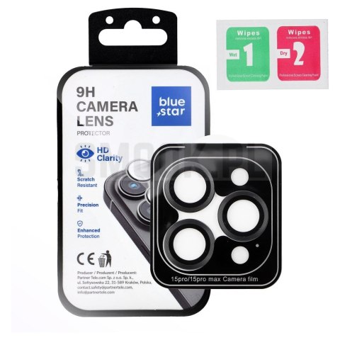 Szkło na aparat BLUE STAR Easy Install do IPHONE 15 PRO / 15 PRO MAX czarne