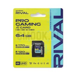 GOODRAM RIVAL Karta pamięci microSD 64GB 100MB/s class 10 UHS-I U3 V30 A2 z adapterem SD