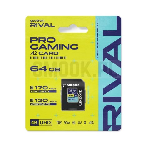 GOODRAM RIVAL Karta pamięci microSD 64GB 100MB/s class 10 UHS-I U3 V30 A2 z adapterem SD