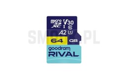 GOODRAM RIVAL Karta pamięci microSD 64GB 100MB/s class 10 UHS-I U3 V30 A2 z adapterem SD