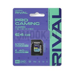 GOODRAM RIVAL Karta pamięci microSD 64GB 100MB/s class 10 UHS-I U3 V30 z adapterem SD