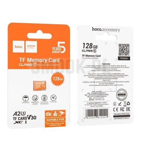 Karta pamięci microSD 128GB class 10 UH-1 U3 V3 A2 Hoco pomarańczowa