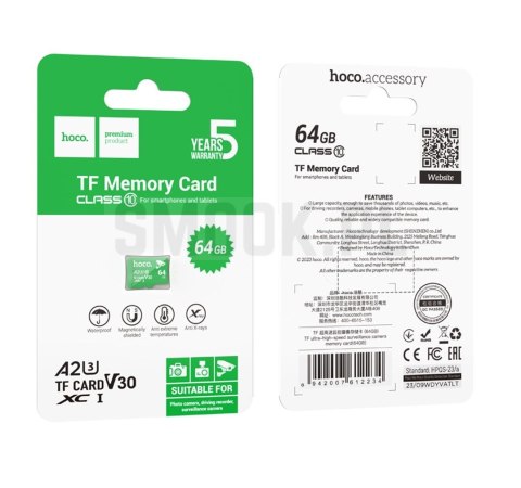 Karta pamięci microSD 64GB class 10 UH-1 U3 V3 A2 Hoco zielona