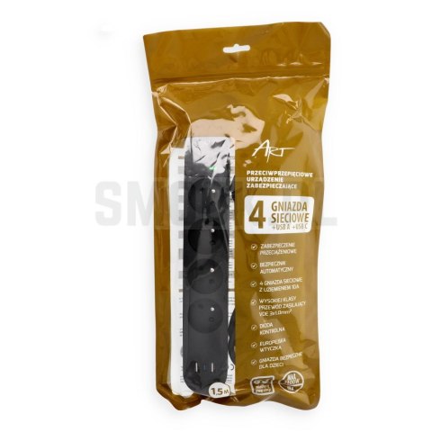 Listwa zasilająca 4 gniazda + 2 x USB A + USB C Art FU810 1,5 m czarna