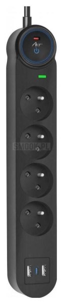 Listwa zasilająca 4 gniazda + 2 x USB A + USB C Art FU815 3 m czarna