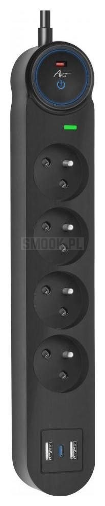 Listwa zasilająca 4 gniazda + 2 x USB A + USB C Art FU815 3 m czarna
