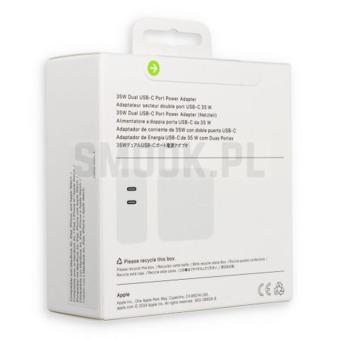 Oryginalna ładowarka sieciowa Apple MW2K3ZM/A 2x Typ C 35W biała blister