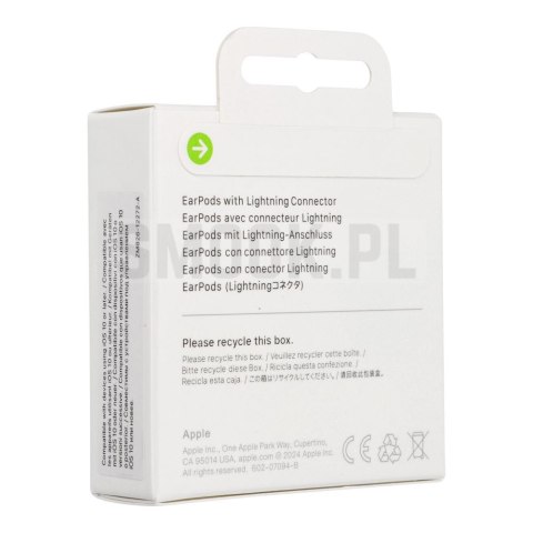 Oryginalne Słuchawki przewodowe douszne Apple A1748 EarPods MWTY3ZM/A Lightning blister białe