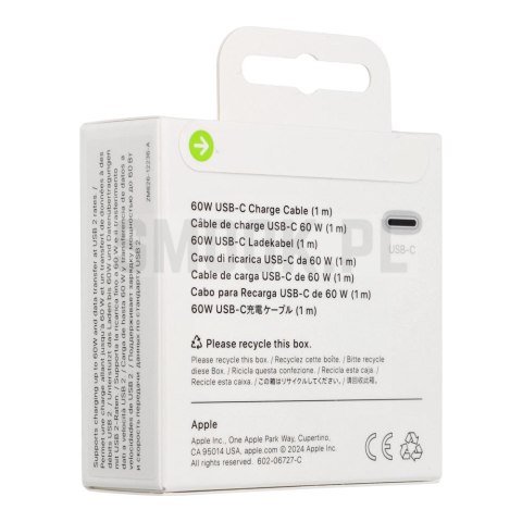 Oryginalny Kabel USB C do C 60W Apple MW493ZM/A A2795 1m blister biały